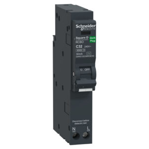 เซอร์กิตเบรกเกอร์ กันไฟดูด/ไฟรั่ว 32 แอมป์ 1 โพล 6kA 30mA SCHNEIDER QWIK-PLUG RCBO QWKD132C06RCBO30