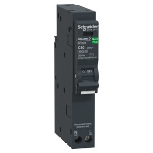 เซอร์กิตเบรกเกอร์ กันไฟดูด/ไฟรั่ว 50 แอมป์ 1 โพล 6kA 30mA SCHNEIDER QWIK-PLUG RCBO QWKD150C06RCBO30