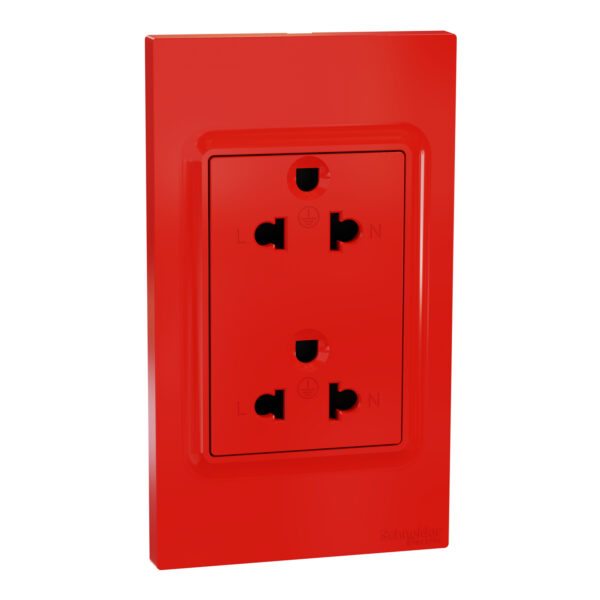 A70_SIS_RD ชุดเต้ารับคู่ 3 ขา พร้อมฝาครอบ สีแดง Schneider รุ่น Miluz E รหัส A70_SIS_RD