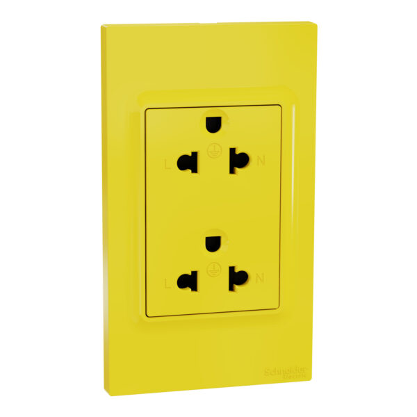 A70_SIS_YL ชุดเต้ารับคู่ 3 ขา พร้อมฝาครอบ สีเหลือง Schneider รุ่น Miluz E รหัส AA70_SIS_YL