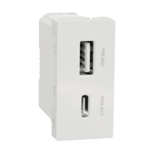 เต้ารับ USB (21W MAX) แบบสองช่อง (Type A + Type C) ขนาด S สีขาว Schneider รุ่น Miluz E รหัส M3TS_USB2_WE